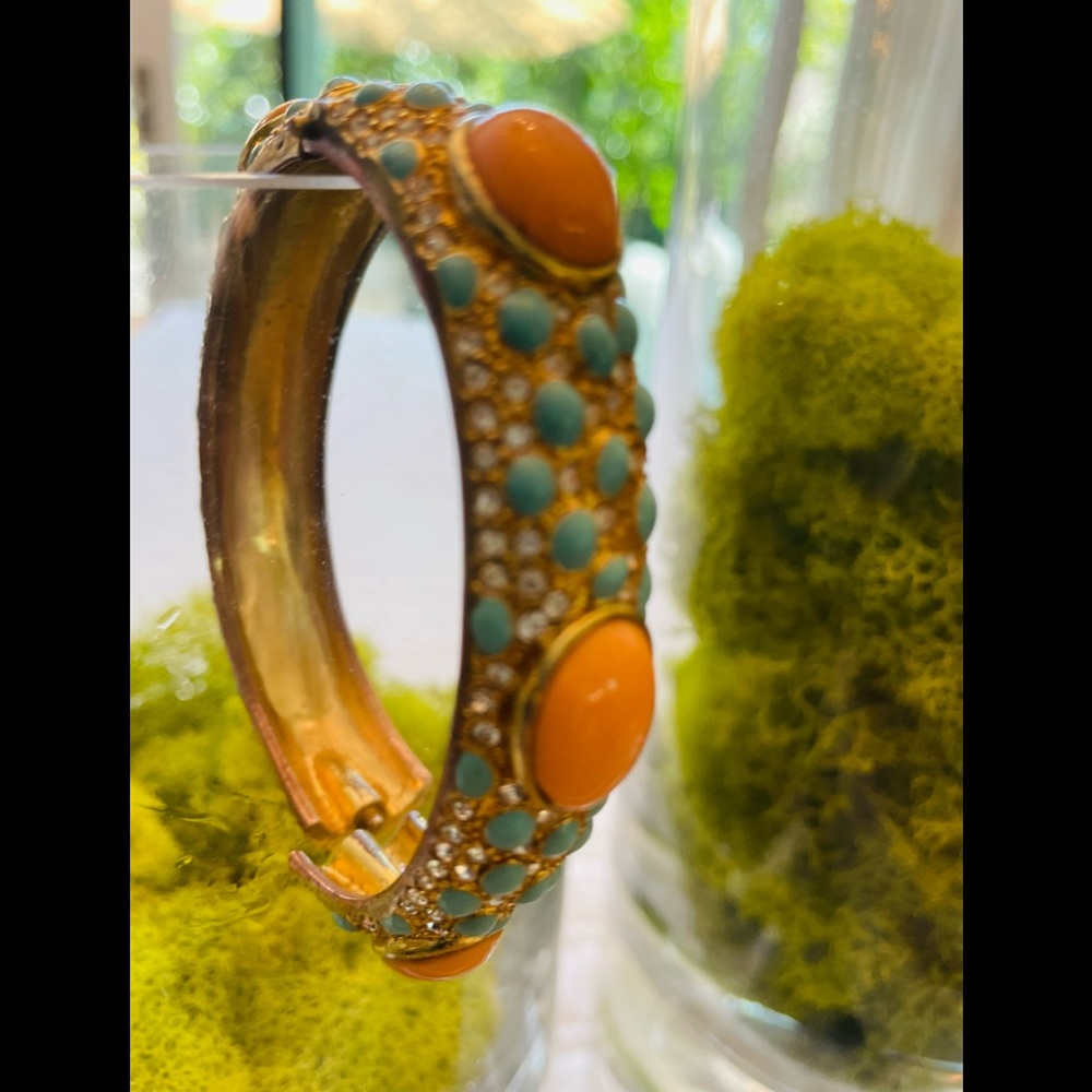 S & D orange and turquoise Enamel hinge bracelet - Picture 3 of 4
